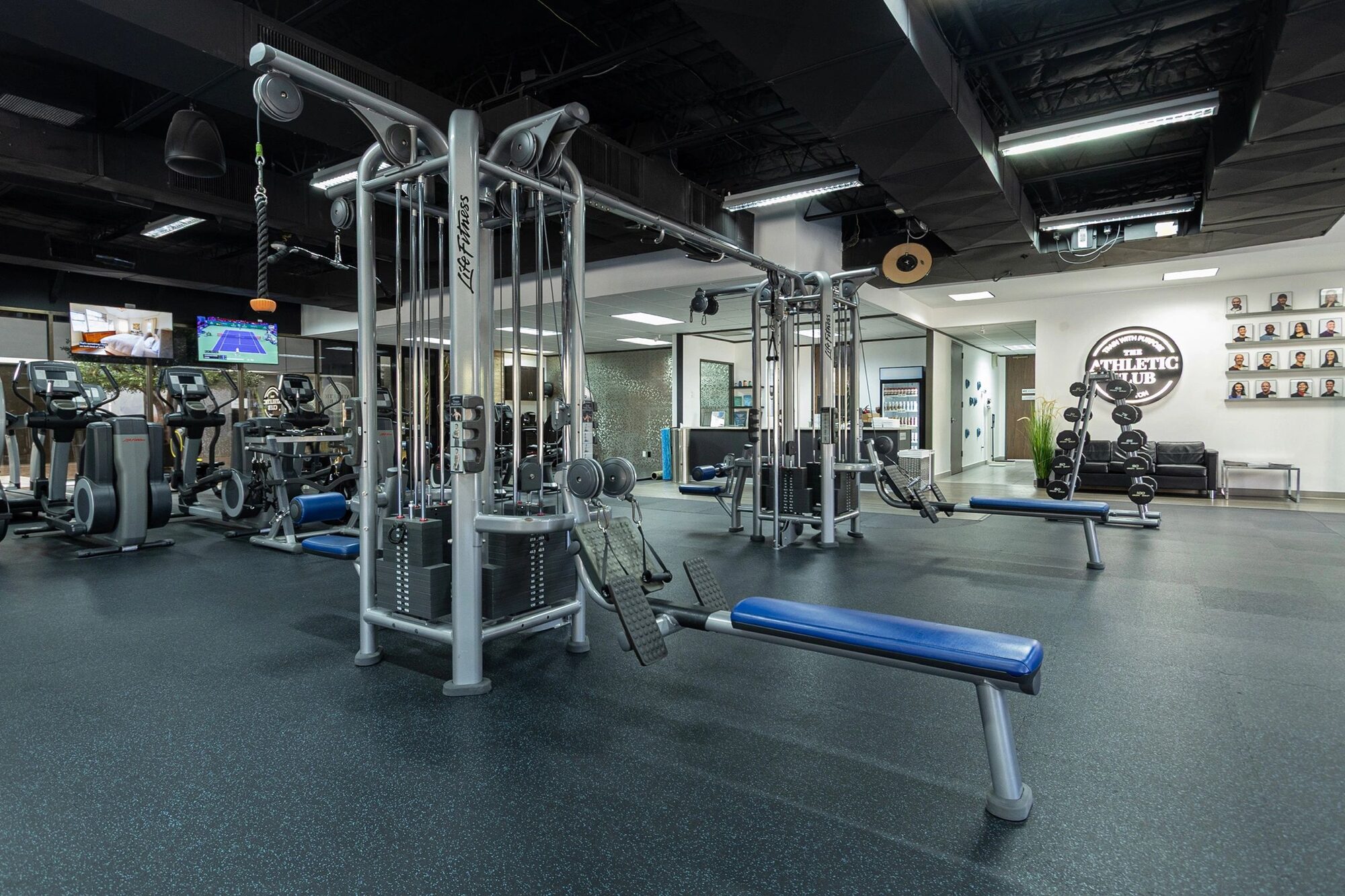 Cable stations and benches on the training floor